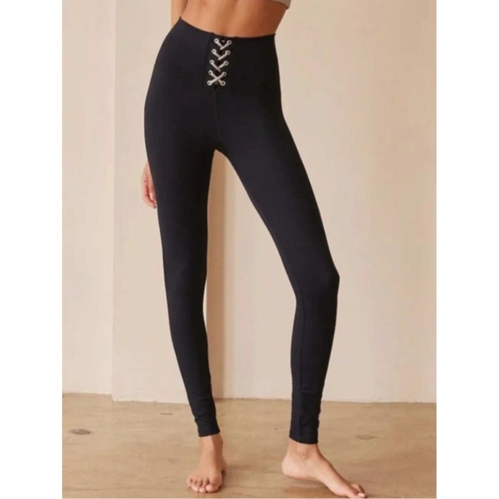 Strut This Lace Up Corset Leggings Womens Small Black High Rise Activewear